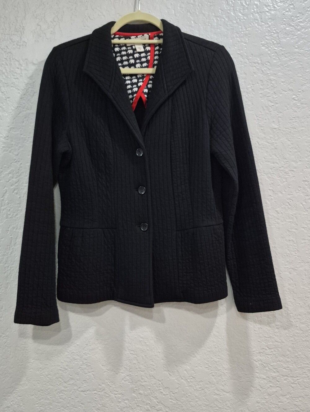 Coldwater Creek Black Quilted Cotton Jacket Size 10 Lightweight Blazer Coat - Picture 3 of 9